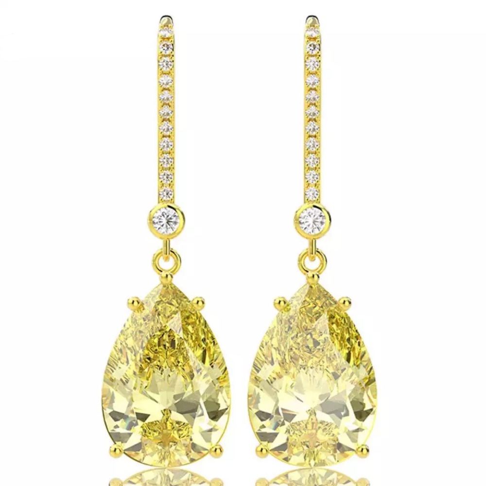 Canary Yellow Citrine Teardrop Chandelier 18k Yellow Gold Diamond Earrings